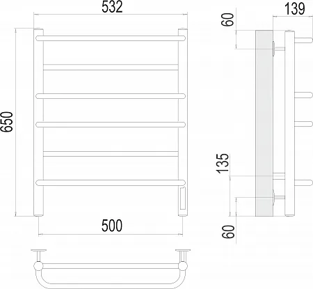 П/сушитель Евромикс П6 500*650 Электро (quick touch) порошковый (RAL 9005 чёрный матовый) во Владивостоке
